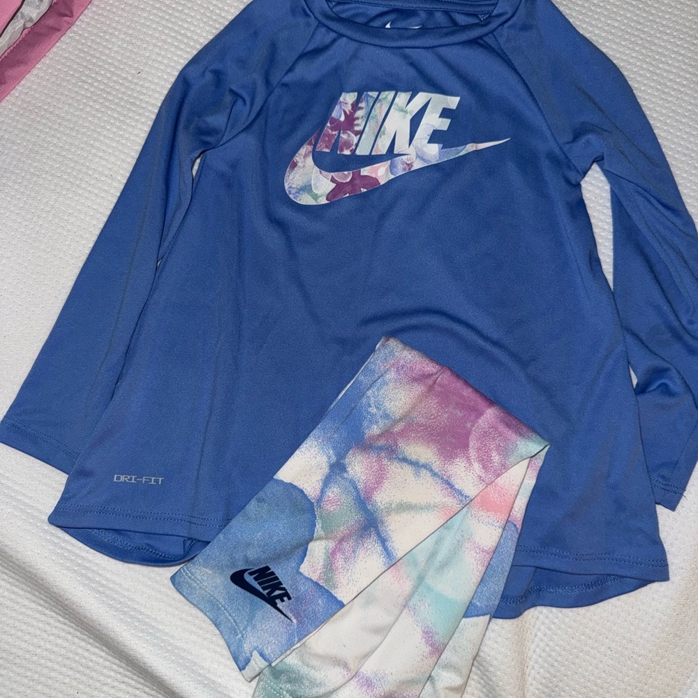 Nike Blue Dri-FIT Shirt and Pastel Tie-Dye Leggings